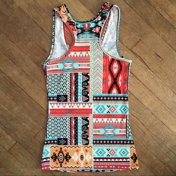 Hot Kiss Colorful Southwest Turquoise & Coral Tank - Picture 2 of 6